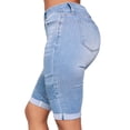 thumbnail image 3 of Women Mid Rise Elastic Zip Skinny Denim Knee Length Curvy Stretch Shorts Jeans, 3 of 7