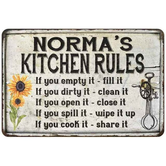 Norma's Kitchen Rules Chic Sign Vintage Decor 8 x 12 High Gloss Metal 208120032097