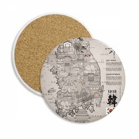 

1945 South Korea Landmarks Map Coaster Cup Mug Tabletop Protection Absorbent Stone