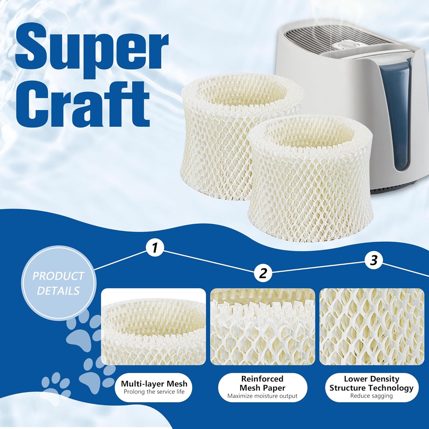 Humidifier Filters Replacement for Honeywell Humidifier Filter HAC-504 HAC-504AW and Honeywell Filter A, Replacement for Honeywell HCM-350 HCM-500 HCM600 Cool Mist Humidifiers, 4 Pack, White White