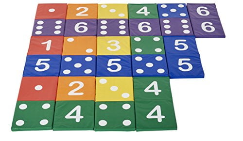 Primary Colors Pack of 28 Assorted Fun for Kids and Adults ECR4Kids ELR-12691 SoftZone Giant Match and Learn Reversible Foam Dominoes Game Set 