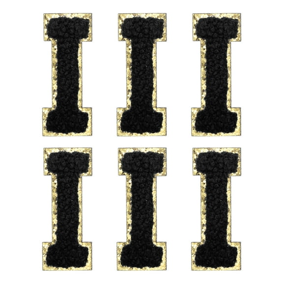 Uxcell Letter I Chenille Letter Patches Self Adhesive Stick on Embroidered Patch for Clothing Repair(Black, Pack of 6)