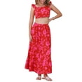 thumbnail image 2 of INSPIRE CHIC Summer 2 Piece Outfits for Women's Floral Tank Top and Maxi Skirt Set XS Red, 2 of 6