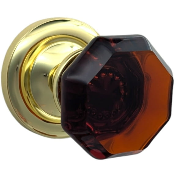 Magnifique Classic Door Set with Amber Glass Octagon Knobs (Polished Brass Finish/Privacy Function)