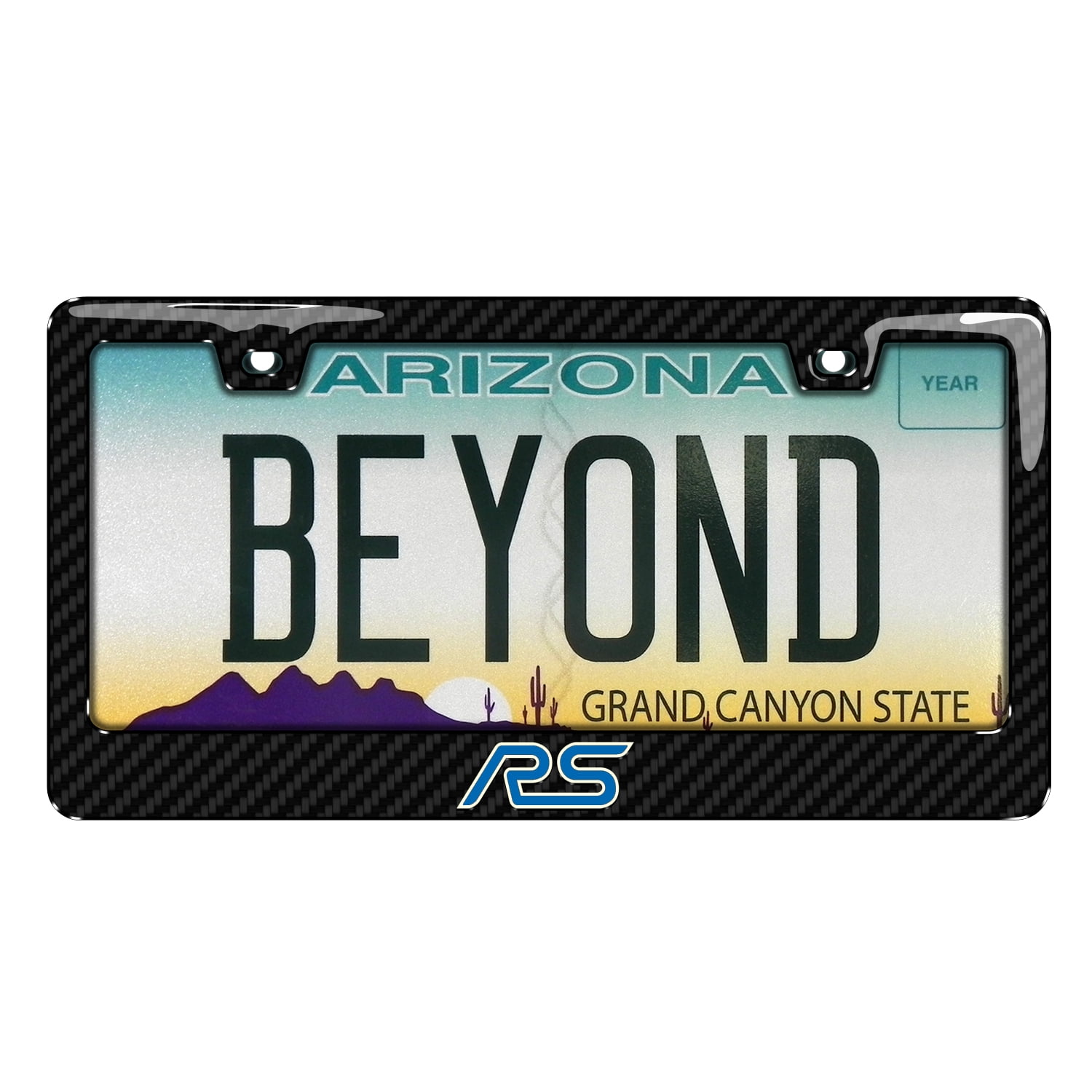 iPick Image for Ford Focus RS 3D Night Glow Luminescent Logo on Real Carbon Fiber ABS License Plate Frame, Official Licensed
