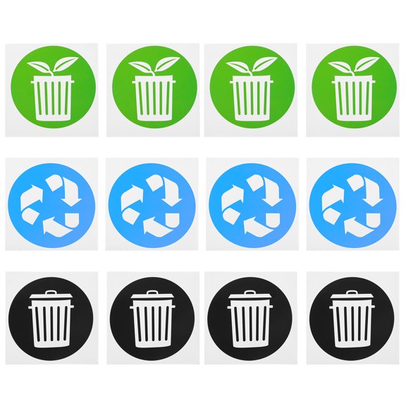Howooi 12pcs Adhesive Waste Sorting Stickers Trash Can Recycling Stickers Trash Label Decors
