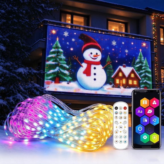 Smart LED Curtain Lights, App Controlled Animated Christmas Lights, RGB Waterproof Outdoor Display w/ Remote for Balcony Holiday Decor