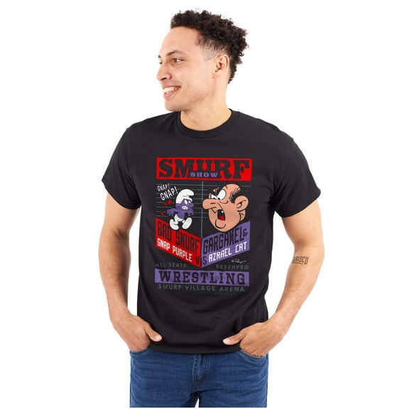 The Smurfs Wresting Show Poster Men's Graphic T Shirt Tees Brisco Brands S