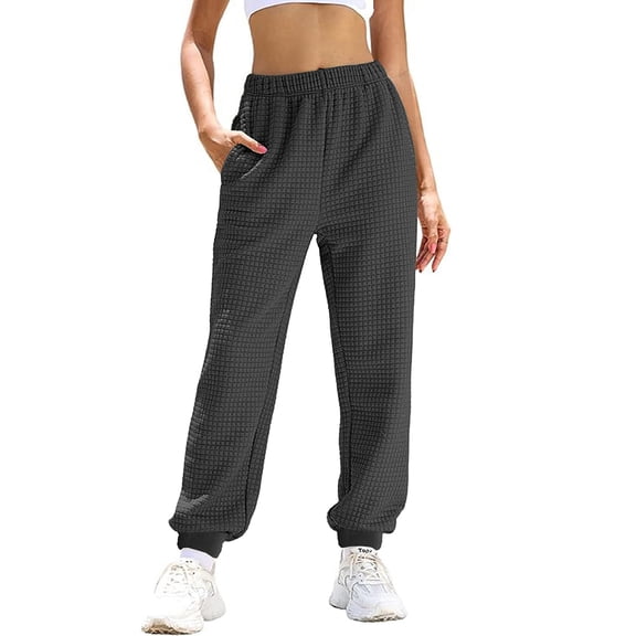 LWavelet Waffle Fabric Loose Lounge Pants Women Daily Casual Wear Black XXL