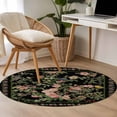 thumbnail image 5 of Black Spring Floral Round Area Rugs Collection 3', Elegant Pastoral Flowers Birds Retro Art Non Slip Indoor Circular Throw Runner Rug Floor Mat Carpet for Living Room Dining Table Bedroom Nursery, 5 of 9