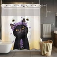 thumbnail image 3 of Cute Black Cat No Hook Shower Curtain with Snap in Liner Purple Lavender Flower Bee Country Style Fields Waterproof Bathroom Shower Curtain with See Through Top Window for Bathtub 72" x 72", 3 of 9