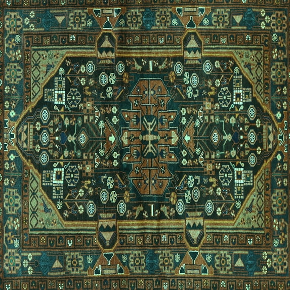 Ahgly Company Machine Washable Indoor Square Persian Turquoise Blue Traditional Area Rugs, 6' Square