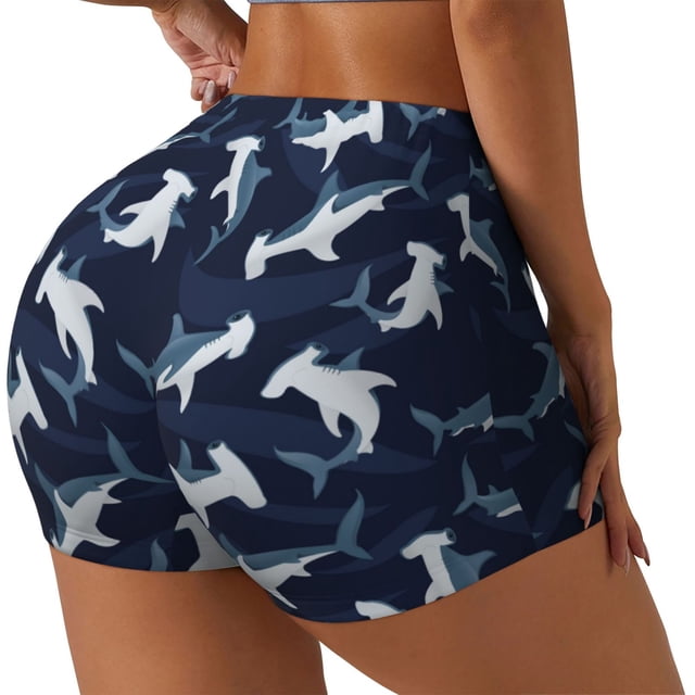 Fotbe Cute Shark Shorts Sin Costuras – Shorts Deportivos de Cintura Alta para Mujer, Elásticos para Gimnasio, Yoga, Running o Ciclismo-Medium