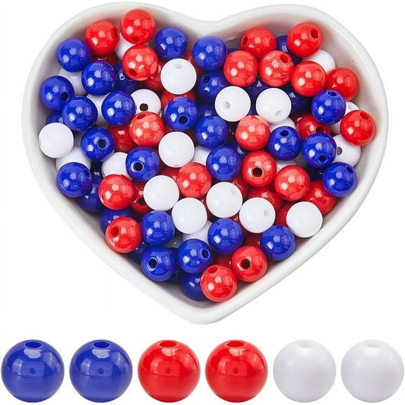 500Pcs 8mm Smooth Patriotic Beads Red White and Blue Pearl Beads Round Spacer Bead 4th of July Loose Beads for Bracelets Necklaces Jewelry Making Supplies DIY Crafts White DIY