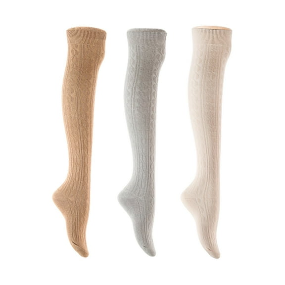 Lian LifeStyle Women's 3 Pair Adorable Comfortable Soft Thigh High Over Knee High Cotton Socks Size 6-9 L1024 Beige,Light Grey,Cream