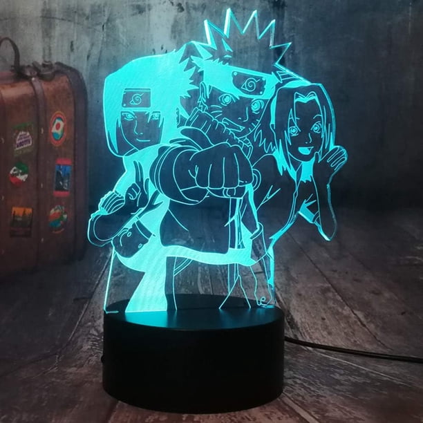 Lámpara 3D para niños, luz nocturna alimentada por batería para dormitorio de niños, luz nocturna con Control remoto, lámpara Kakashi Sasuke Sakura para ventilador, decoración de habitación de niño brillar Electrónica