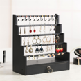 thumbnail image 4 of 5-Layer Stepped Wooden Base Jewelry Rack Earring Ring Storage Rack Earrings Necklaces Rings Jewelry Stand, 4 of 6