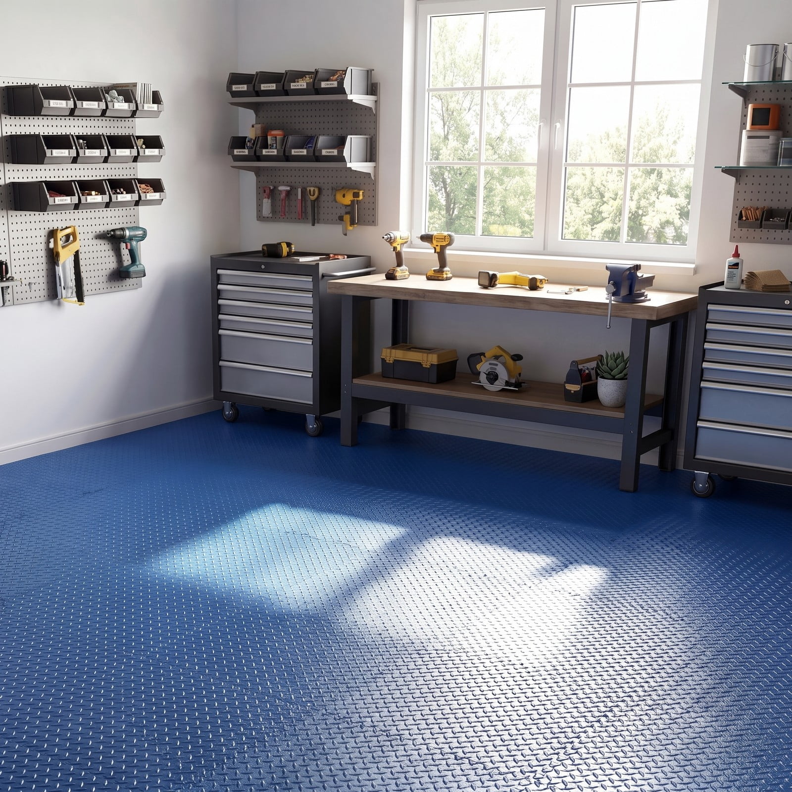 Airfind 24 Tiles Puzzle Exercise Floor Mat with Interlocking EVA Foam and Non-Slip Texture for Home Gym Equipment Protection, Blue