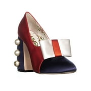 Womens Gucci 465985FFF10 Block Heel Pumps, Blue Marino/Gold