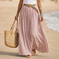thumbnail image 2 of Women's Cotton Linen Swing Long Skirt Elastic Waist Flowing Maxi Crinkled Skirt Retro Casual Layered Pleated Flowy Long Maxi Skirts With Belt Pink XL, 2 of 5