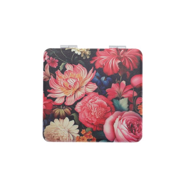 Ofertas Únicas 1 Pc Espejo de Maquillaje con Pintura al Óleo de Flores para Viajes Vacacionales Color Asortido de PU Acero Inoxidable Vidrio
