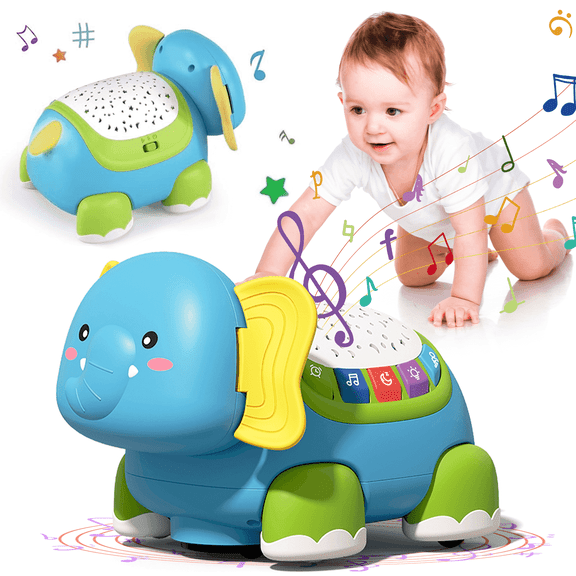 FRESHE Toddler Toys, 5 in 1 Elephant Musical Crawling Toys with Lights & Music, Baby Toys for 12-18 Months, Sensory Toy for Toddlers 1-3