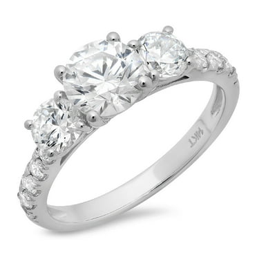 2 .02 ct Brilliant Round Cut Real Genuine Natural Diamond SI1-SI2 J-K 18K White Gold Three-Stone Promise Wedding Statement Engagement Designer Ring size 3.5