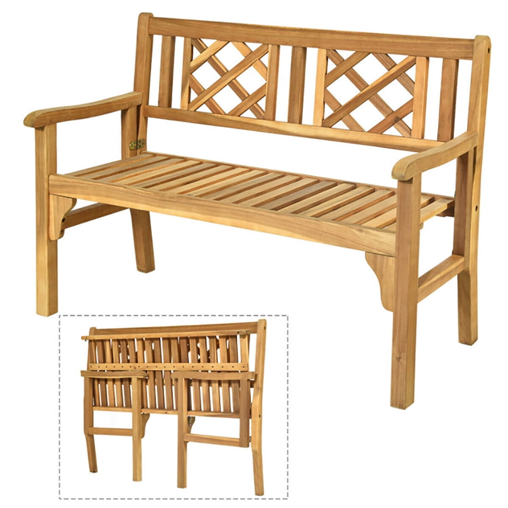 Aimee Lii Patio Foldable Bench with Curved Backrest and Armrest, Outdoor Patio Furniture