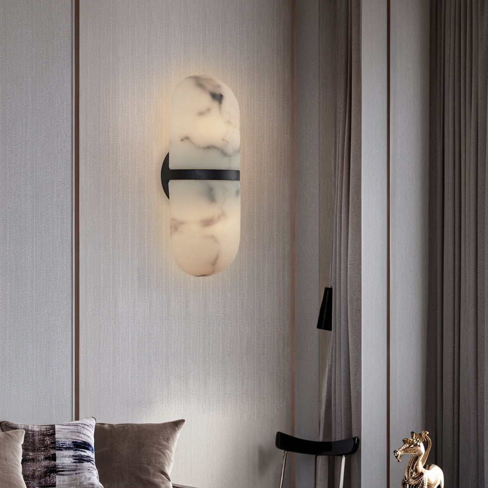 Alabaster Pill Shaped Metal Sconce , Wall Lamps for Bedroom , Bathroom Sconce