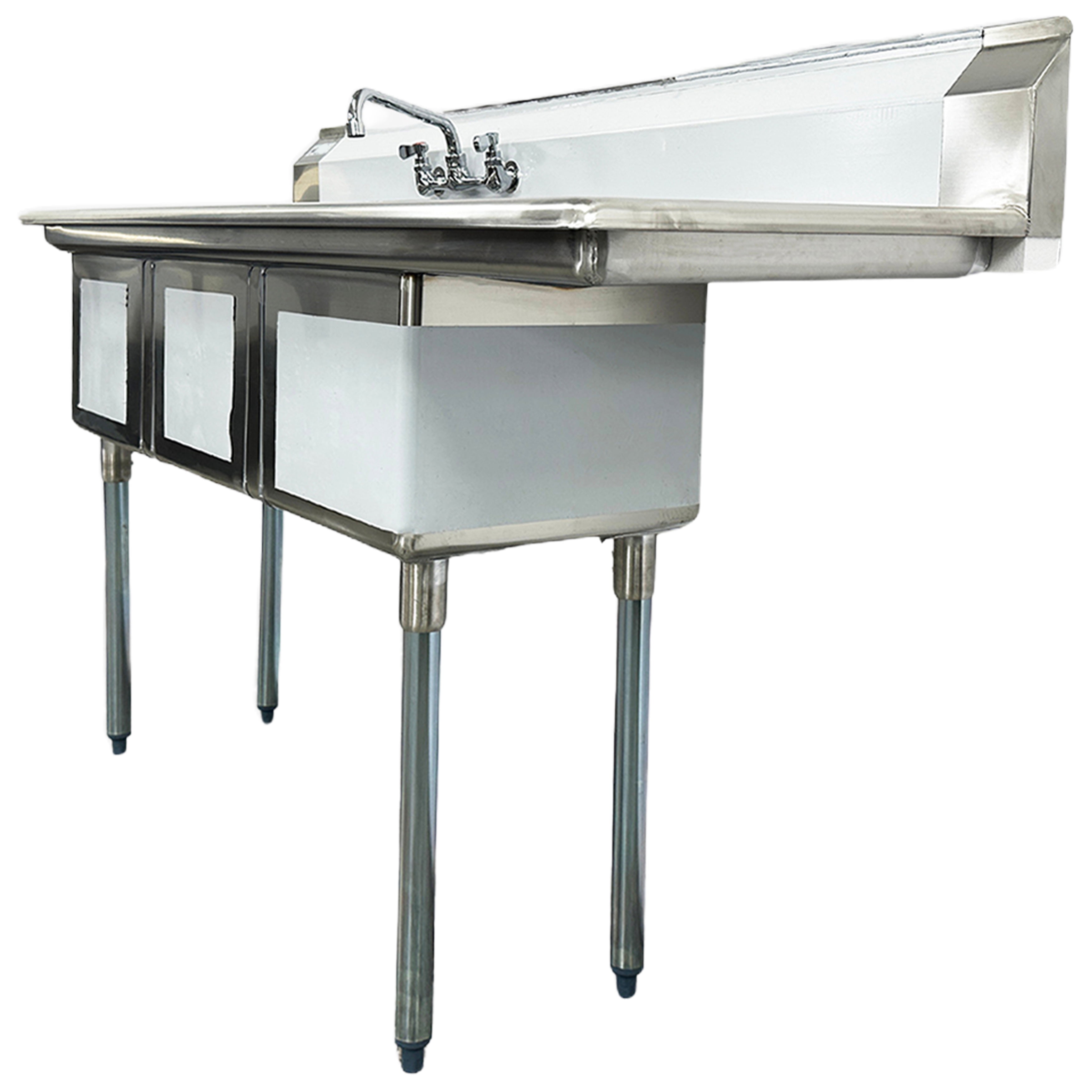Elite Kitchen 63 in. 3 Compartment Sink with Faucet, NSF Commercial Sink with Right Drainboard in Stainless Steel