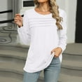 thumbnail image 2 of ATOYSOY Trendy Solid Color Tops Dressy Tunic Outwear Fall Loose Shirts for Women Round Neck Pleated Pullovers Long Sleeve Tees Casual Cotton Linen White M, 2 of 8
