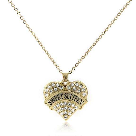 Sweet Sixteen Gold Pave Heart Charm Necklace