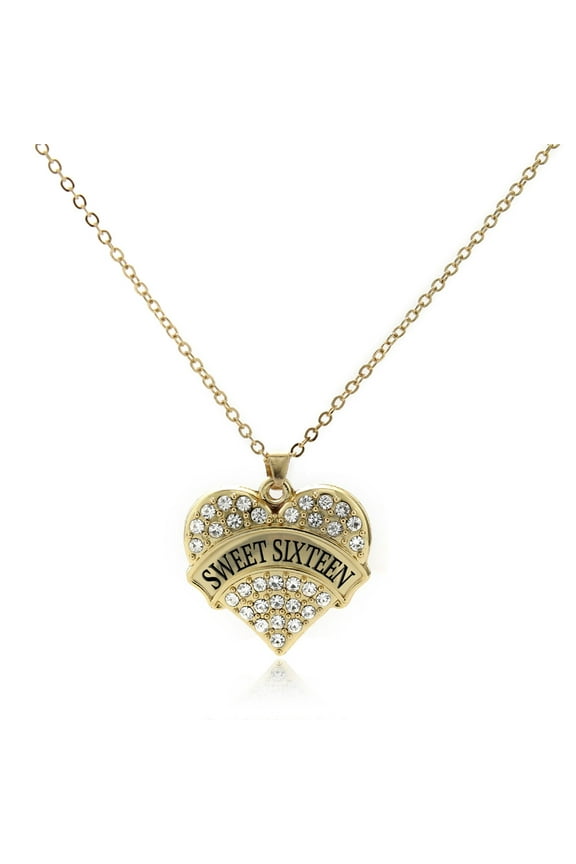Sweet Sixteen Gold Pave Heart Charm Necklace