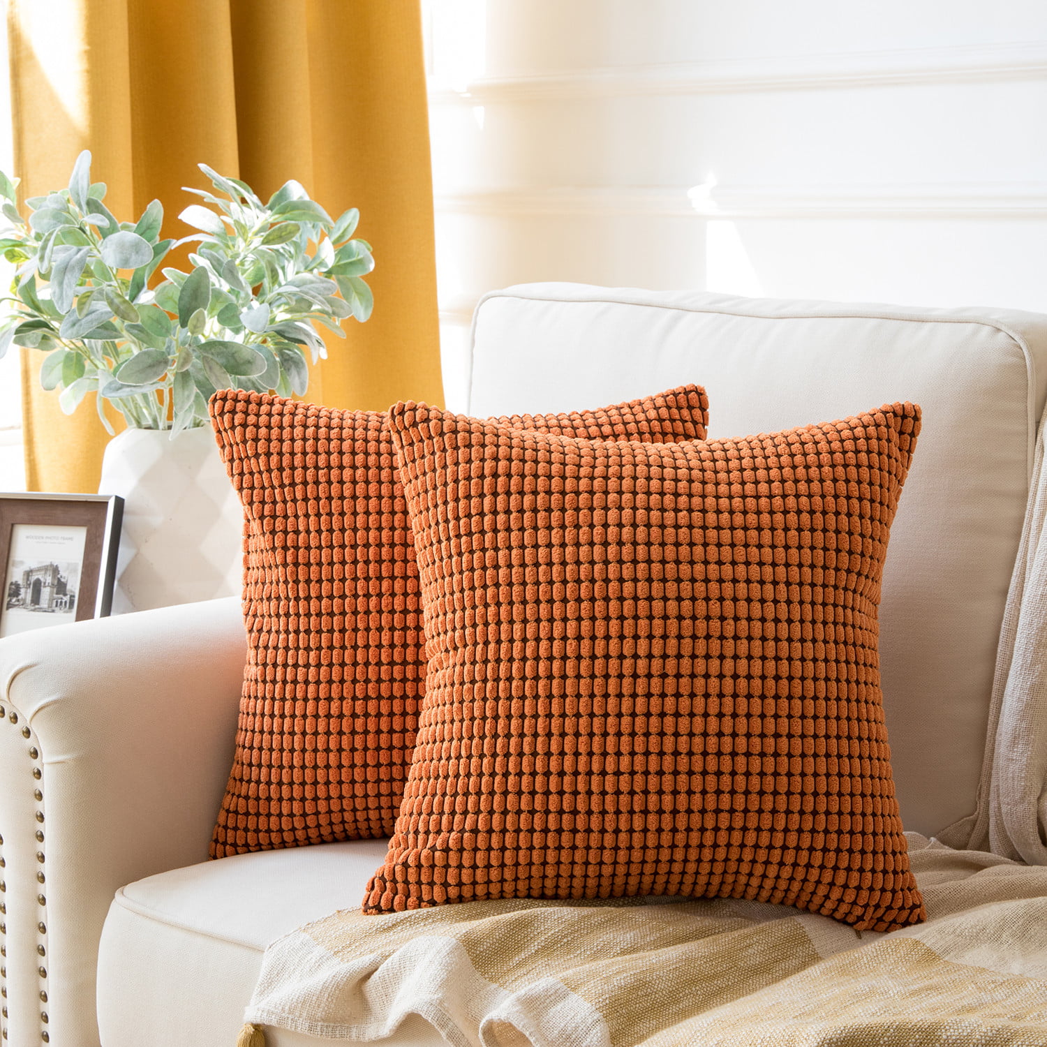 Soft Corduroy Corn Striped Velvet Series Decorative Throw Pillow, 18