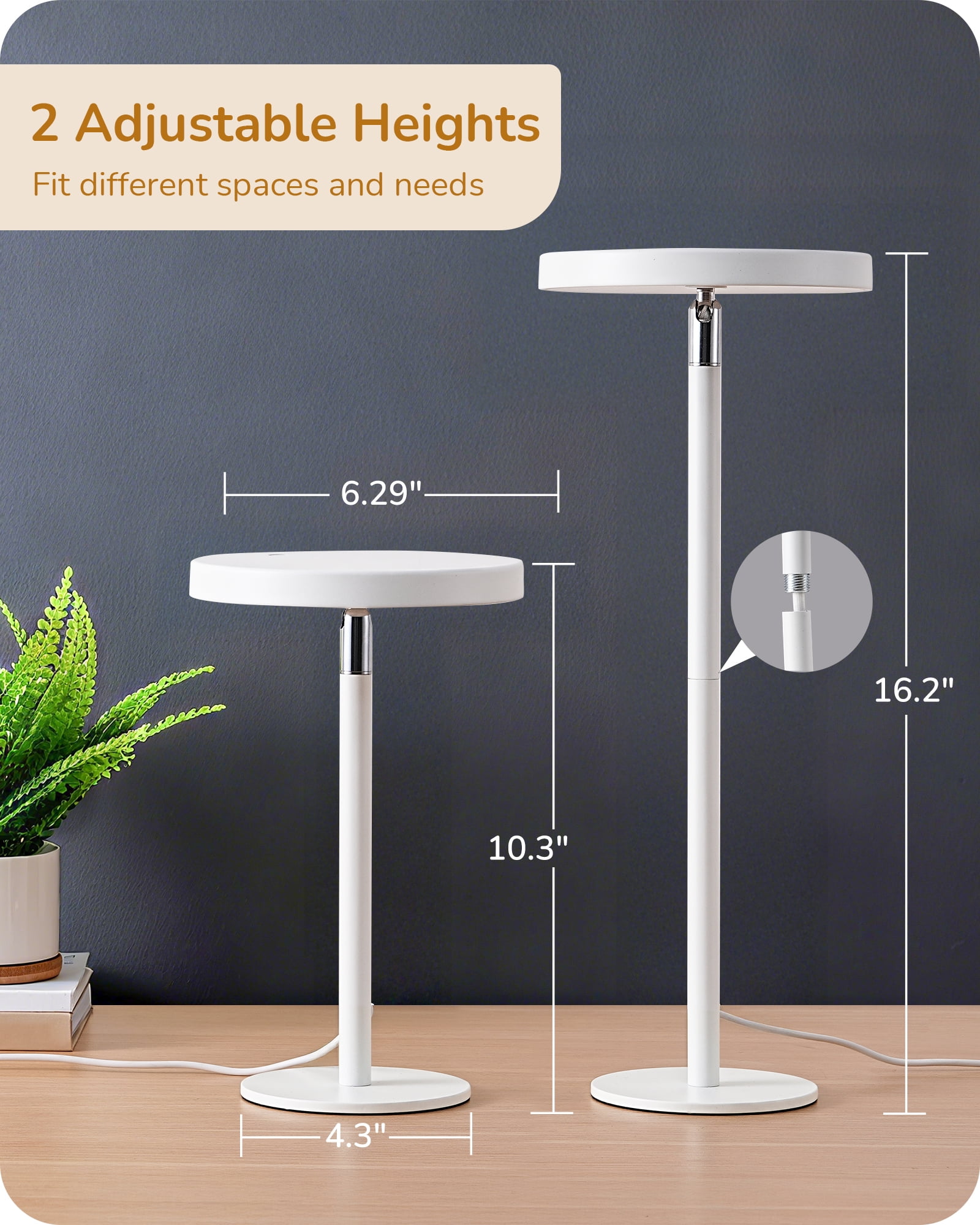 EDISHINE LED Table Lamp with 2 Adjustable Height, 5%-100% Dimmable & 3 Color Temperature, Touch Control, Modern Desk Lamp for Office, Reading, White