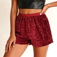 thumbnail image 7 of GEWSEY Women's Sparkly Sequin Shorts Elastic Waist Glitter Straight Leg Party Shorts with Pockets (Red, L), 7 of 7