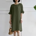 thumbnail image 1 of SMihono Robe d'Été Boho pour Femmes Grande Taille Robe d'Été Décontractée en Coton Lin Manches Courtes Col Rond Robe Unie, 1 of 7