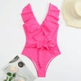 thumbnail image 3 of TIMIFIS Women's V Neck One Piece Swimsuit Ruffled Lace Up Monokini, 3 of 5