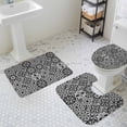 thumbnail image 3 of Abstract Floral Bathroom Rugs Set Retro Gray Black Geometric Texture Ornate Vintage Non Slip Absorbent Soft Bath Mats 3 Piece Set with Bathroom Rug, U-Shaped Floor Mat, Toilet Seat Cover Small Size, 3 of 9