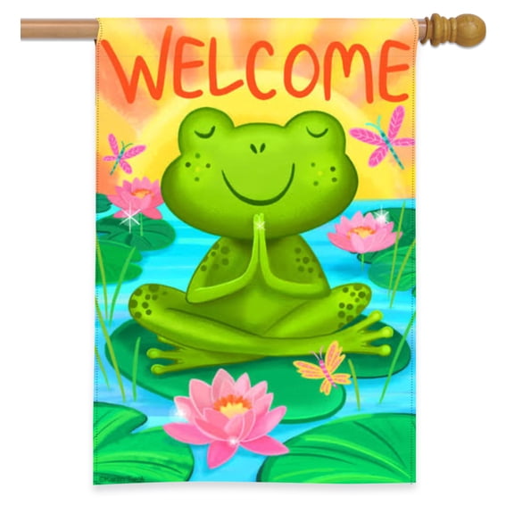 Briarwood Lane Spring House Flag 40x28 For Outdoor Peaceful Frog For Spring House Flag