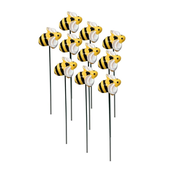 Pebbuoy 10Pcs Bee Garden Stakes Decor UV Resistant Waterproof Non-Fading Easy to Install Decorative Small Bee Metal Garden Stakes