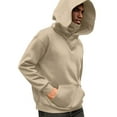 thumbnail image 4 of Domuza Mens Pullover Hoodie Cowl Neck Fleece Solid Color Heavyweight Hooded Sweatshirt Fall Winter Warm Stylish Oversized Pullover Top with Pocket Khaki XL, 4 of 8