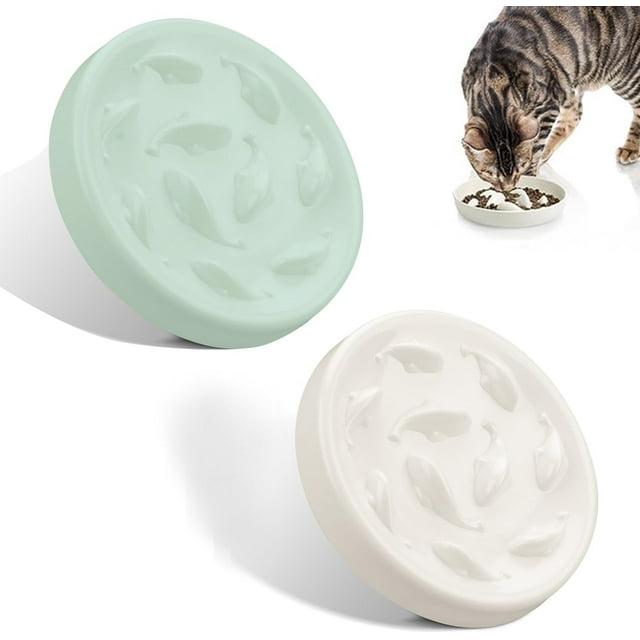 2 Pcs Slow Feeder Cat Bowls, Cat Food Bowl with Fish Pool Design, Fun Cat Puzzle Feeder Bowl Anti Vomiting, No-Spill Slow Feeder Cat Food Bowl Eating Interactive Anti Gulping Slow Feeder
