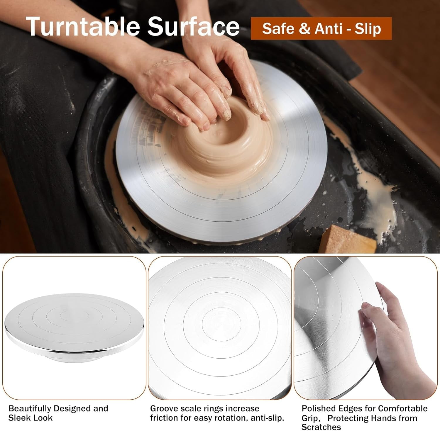 7'' Turntable Sculpting Wheel Double-Sided Pottery Silent Rotating Banding Wheel