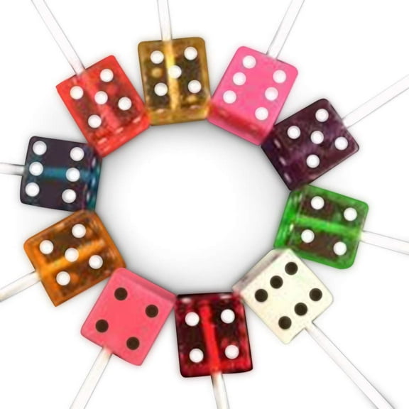 Bunco Dice Suckers - Dice Lollipops - Casino Dice Suckers, Bunco Supplies - 1 Dozen in Assorted Colors & Fruit Flavors Packaged in an Assortted Gift Box4d