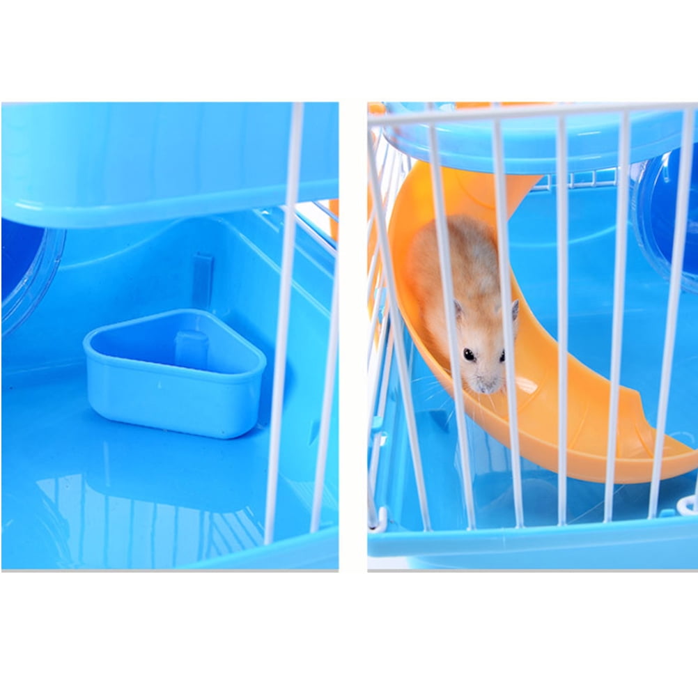 IBASETOY Blue Three Layer Hamster Cage Made of Premium Plastic with Slide and Running Wheel for Small Pets