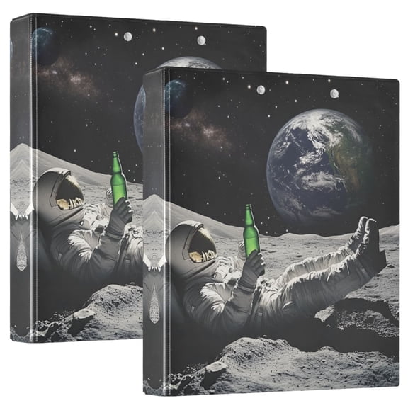 FORMRS 3 Ring Binder 1.5 inch with Pockets Set of 2 Clip Board 200 Sheets Capacity, Space Earth