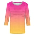 thumbnail image 6 of UAMVSH Tops for Women Trendy Summer Fall 3/4 Sleeve Crew Neck Shirts Pleated Front Gradient Printed Casual Blouses Clothes(Small,Hot Pink), 6 of 6