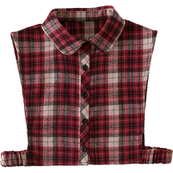 YooGuoGuo Detachable Half Shirt Blouse Faux False Collar Dickey Collar for Girls Women (NID231201-Crewneck Tartan Red)