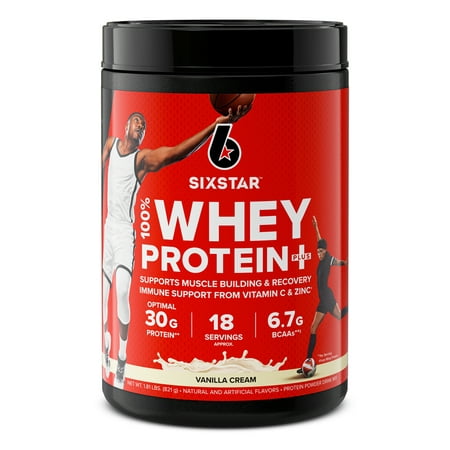 Six Star Pro Nutrition 100% Whey Protein Powder Plus, 30g Protein, Vanilla Cream, 1.81 lbs